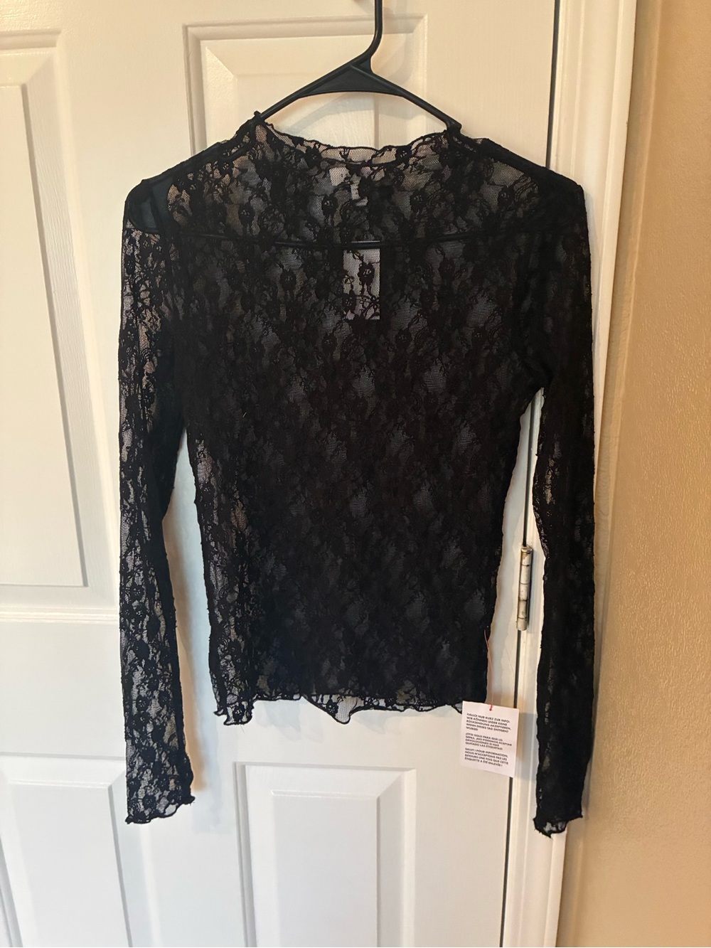 Topshop Black Sheer Lace Long-Sleeve Top